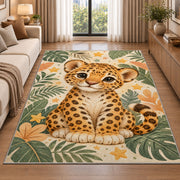 Cute Leopard Cub Nursery Rug in a bright living room with a sofa