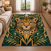 Art Deco Leopard Rug in a bright living room with a sofa
