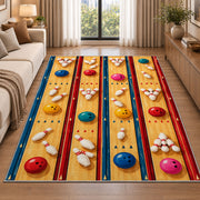 Bowling Alley Top View Rug in a bright living room with a sofa