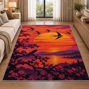 Birds at Sunset Rug in a bright living room with a sofa