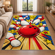 Pop Art Bowling Rug in a bright living room with a sofa