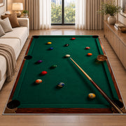 Billiards and Whiskey Rug in a bright living room with a sofa
