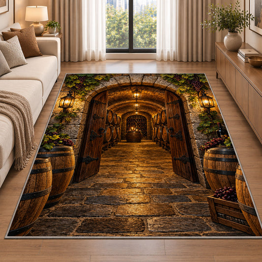 Stone Arch Cellar Rug in a bright living room with a sofa