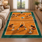 Volleyball Team on Court Rug in a bright living room with a sofa