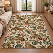 Leopard Pattern with Hibiscus Rug in a bright living room with a sofa