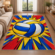 Pop Art Volleyball Rug in a bright living room with a sofa