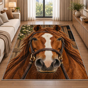 Horse Face Close-Up Rug in a bright living room with a sofa