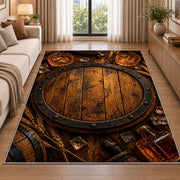 Oak Barrel Head Rug in a bright living room with a sofa
