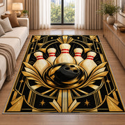 Art Deco Bowling Rug in a bright living room with a sofa