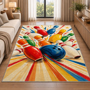 Colorful Falling Pins Rug in a bright living room with a sofa
