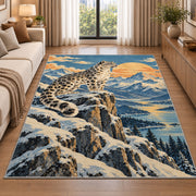 Retro Snow Leopard Poster Rug in a bright living room with a sofa