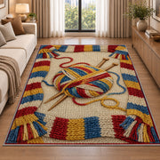 Striped Scarf Border Yarn Rug in a bright living room with a sofa