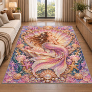 Mermaid in Seashell Frame Rug in a bright living room with a sofa