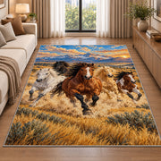 Wild Horses Galloping Rug in a bright living room with a sofa