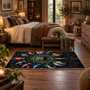 football strategy stadium collage area rug displayed in a bedroom