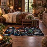 football helmet action collage area rug displayed in a bedroom