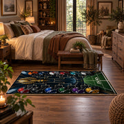 football playoff bracket design area rug displayed in a bedroom