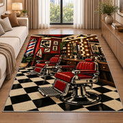 barbershop interior rug in a bright living room with a sofa