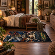 night stadium baseball collage area rug displayed in a bedroom