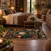 baseball glove equipment panels area rug displayed in a bedroom