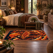 Orange and black basketball rug in a bedroom