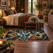 Mountain Basketball Court Rug displayed in a main bedroom
