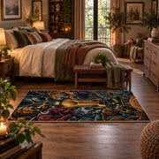 Golden Basketball Trophy Rug displayed in a main bedroom