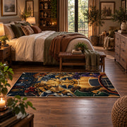 Golden Basketball Court Rug displayed in a main bedroom