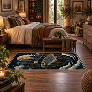 Mountain Canyon Basketball Court Rug displayed in a main bedroom