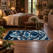 Icy Mountain Basketball Court Rug displayed in a main bedroom