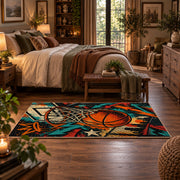 Graffiti Basketball Hoop Rug displayed in a main bedroom