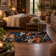 Urban Basketball Hoop Collage Rug displayed in a main bedroom
