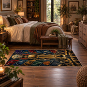 Golden Championship Trophy Basketball Rug displayed in a main bedroom