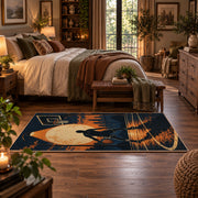Sunset Street Basketball Silhouette Rug displayed in a main bedroom