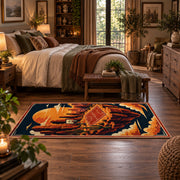 Desert Canyon Basketball Rug displayed in a main bedroom
