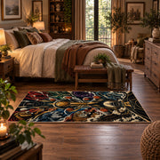 Ornate Basketball Collage Rug displayed in a main bedroom