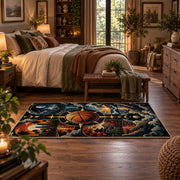 Stormy Cosmic Basketball Rug displayed in a main bedroom
