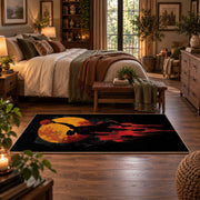 Melting Basketball Skyline Rug displayed in a main bedroom