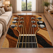 guitar headstock rug in a bright living room with a sofa
