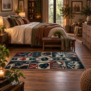 Hockey Arena Panel Collage Rug displayed in a main bedroom