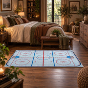 Classic Ice Hockey Rink Diagram Rug displayed in a main bedroom