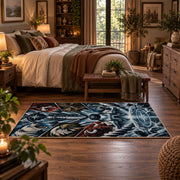 Frozen Mountain Hockey Goal Rug displayed in a main bedroom