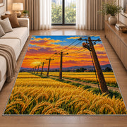 power lines wheat field rug in a bright living room with a sofa