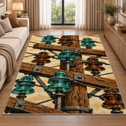 vintage glass insulator rug in a bright living room with a sofa