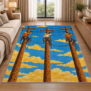 linemen crew on poles rug in a bright living room with a sofa