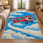 Vintage Biplane Rug in a bright living room with a sofa