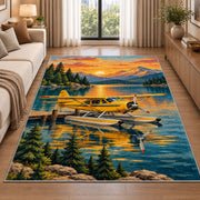 Seaplane Lake Rug in a bright living room with a sofa