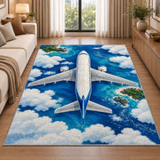 Airplane Top View Rug in a bright living room with a sofa