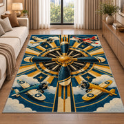 Art Deco Propeller Rug in a bright living room with a sofa