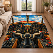 Airplane Cockpit Rug in a bright living room with a sofa